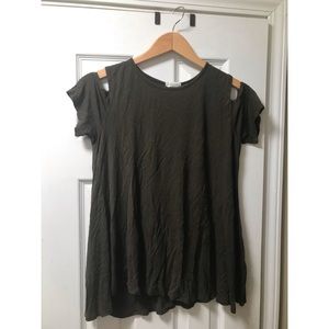 Olive green cold shoulder top